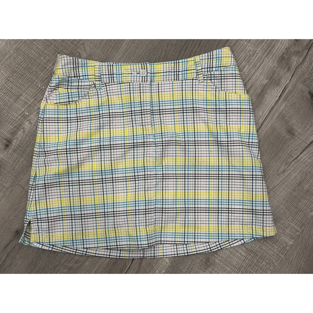 Slazenger Women's Golf Pickleball Skort Skirt Blue Yellow Plaid Size 4
